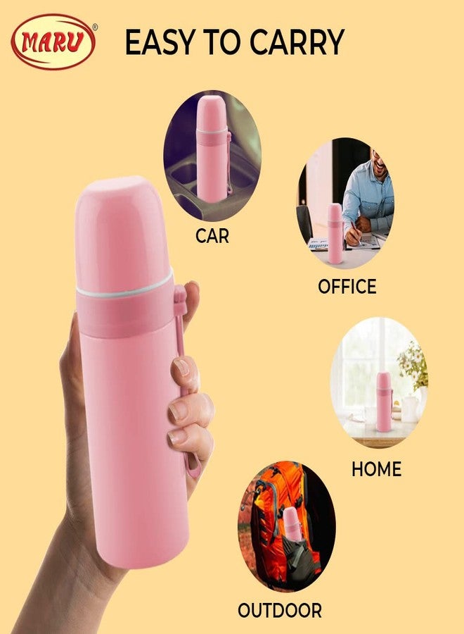 مارو ترمس مارو المعزول المصنوع من الفولاذ المقاوم للصدأ | ترمس معزول بجدار مزدوج لحفظ المشروبات الساخنة والباردة | زجاجة ماء ساخن للمكتب (350 مل، وردي فاتح) - Image 2